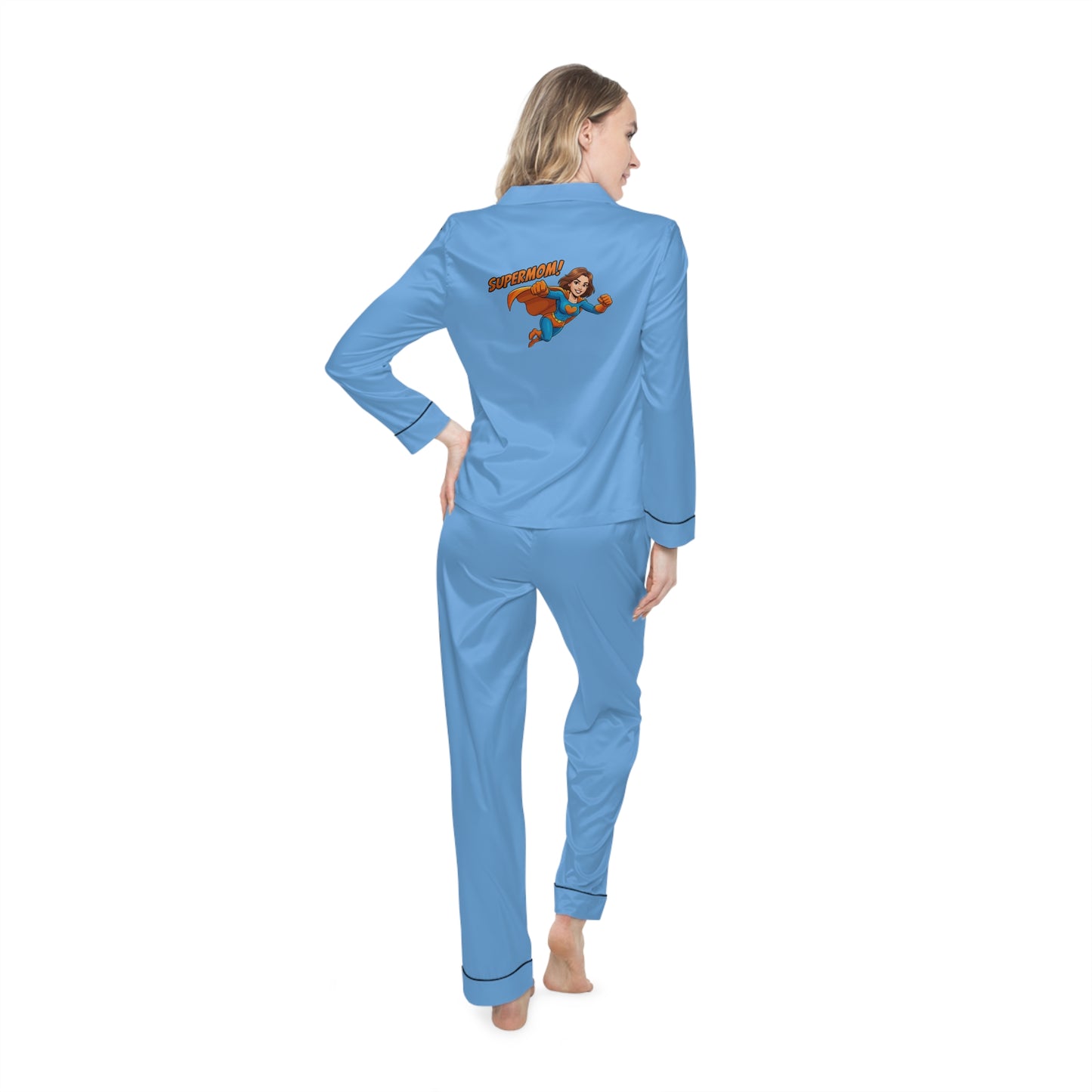 The SUPERMOM! Satin Pajamas: Sophistication Meets Resilience.
